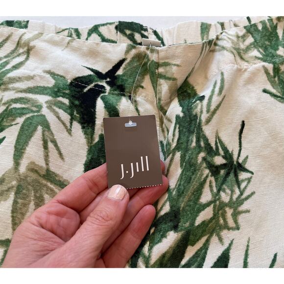 NWT J. Jill Linen Blend Barley Palm Bamboo Tropical Wide Leg Cropped Pants LP - Picture 8 of 15